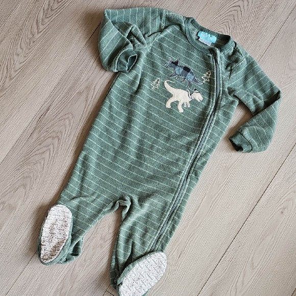 Pekkle Fleece Green Dino Footed Sleeper / Footie, 18m - Picture 1 of 5